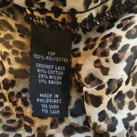 Sheer Cheetah Print With Lace Button Front Top Size M - Picture 8 of 9